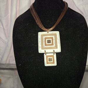 Alisha D Vintage Geometric Pendant Necklace in Brown and Cream